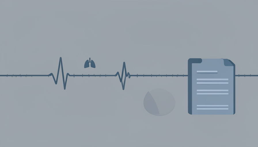 Illustration of a heartbeat monitoring line with a lung symbol and a document, in muted tones