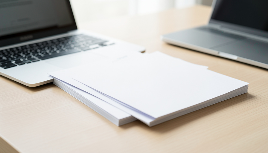 Several document pages merging into a single stacked PDF file icon on a laptop screen
