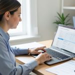 A small business owner reviewing a client intake form on a laptop, considering what data to collect