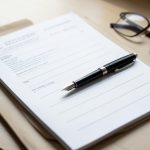 A folder of official-looking documents with a pen on a desk, representing a name change paperwork checklist