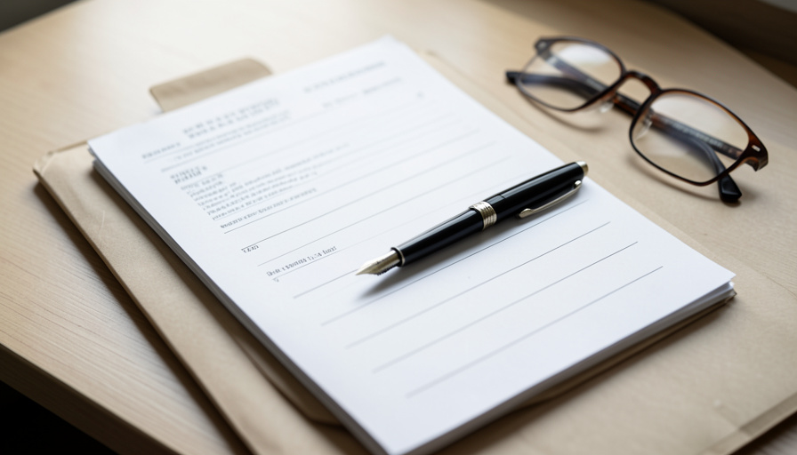 A folder of official-looking documents with a pen on a desk, representing a name change paperwork checklist