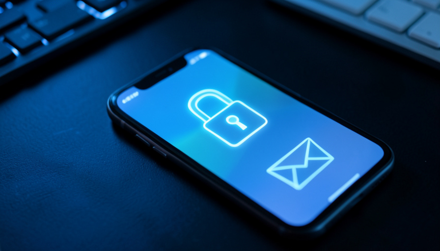 A phone showing a generic login screen with a padlock and envelope icon, illustrating password reset and email privacy
