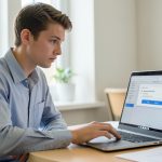 A student reviewing a list of app permission requests on a laptop before an online exam