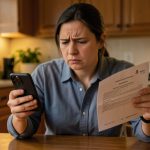 A person looking at a phone showing a subscription pause screen while a bank statement shows a charge went through