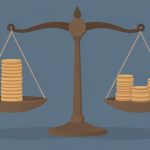 Illustration of a balance scale with one tall coin stack versus several smaller diverse stacks