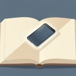 Illustration of a glowing smartphone casting a shadow over an open book with faded pages