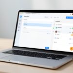 A laptop showing a WordPress dashboard with a contact form and an email log panel open