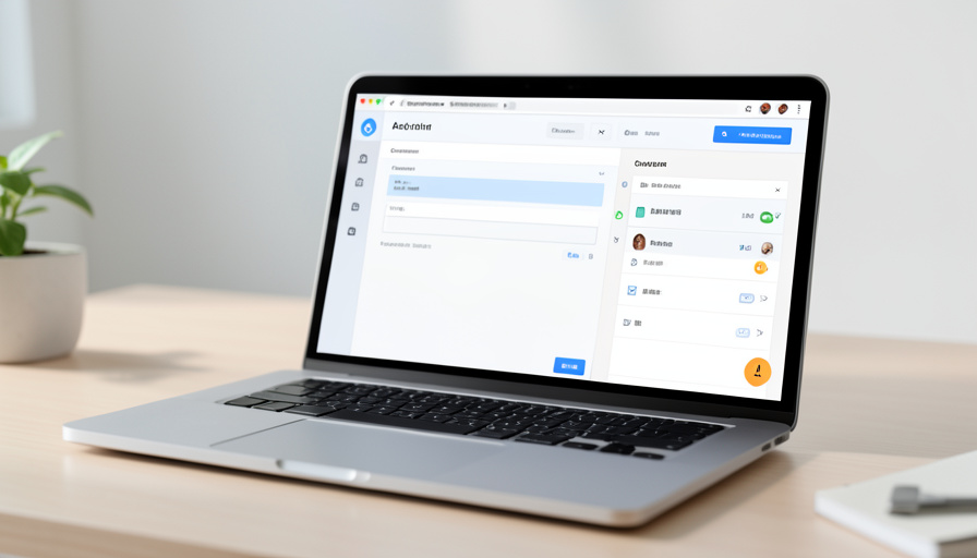 A laptop showing a WordPress dashboard with a contact form and an email log panel open